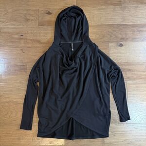 Athleta Black Wrap Front Cowl Neck Hoodie Sweatshirt Pockets Womens Large